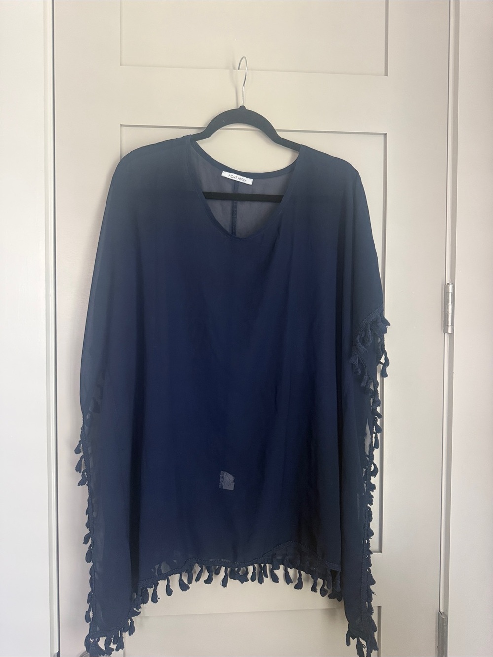 Swim Sheer O/S Navy Tassel Hem Coverup